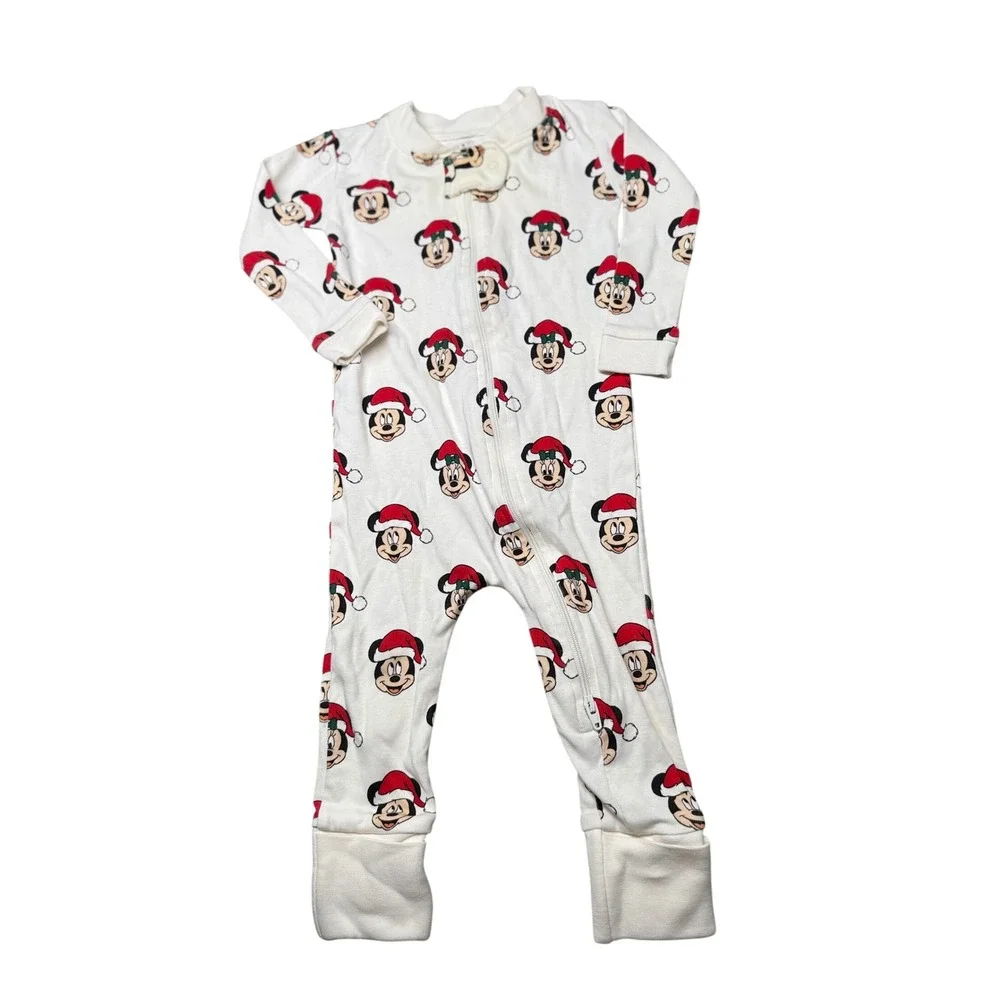 Monica + Andy Disney Mickey Minnie Mouse Christmas Pajamas 9-12M Zip Sleeper